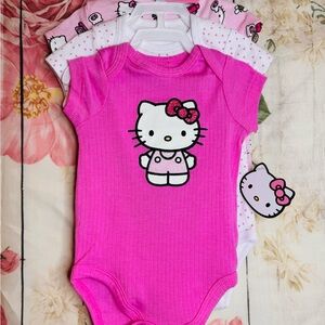 Hello Kitty Baby Girl 3 Set of Bodysuits Pink  & White 9 Months New with Tags